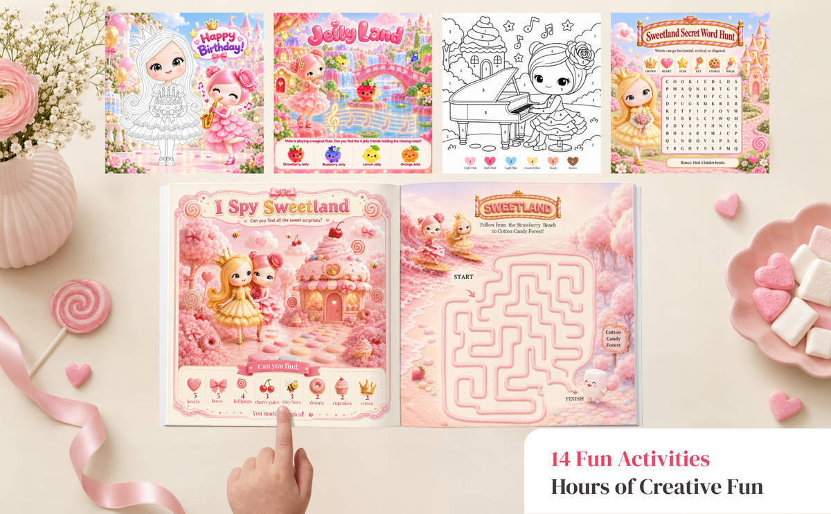 Sweetland drawing, I Spy, maze and other creative activities.