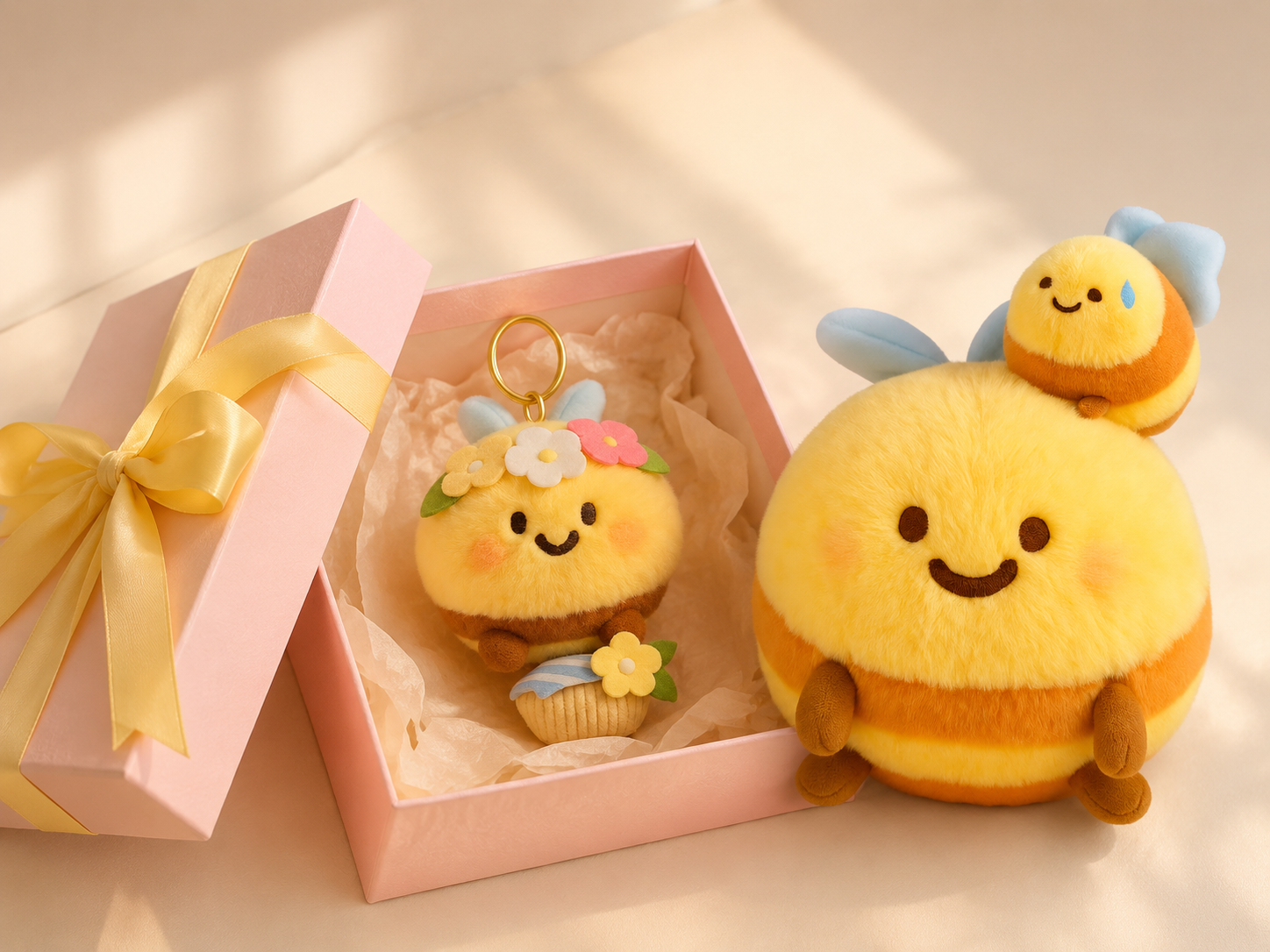 Adored Kids bee keychain and Hugging Bees plush birthday gift selection
