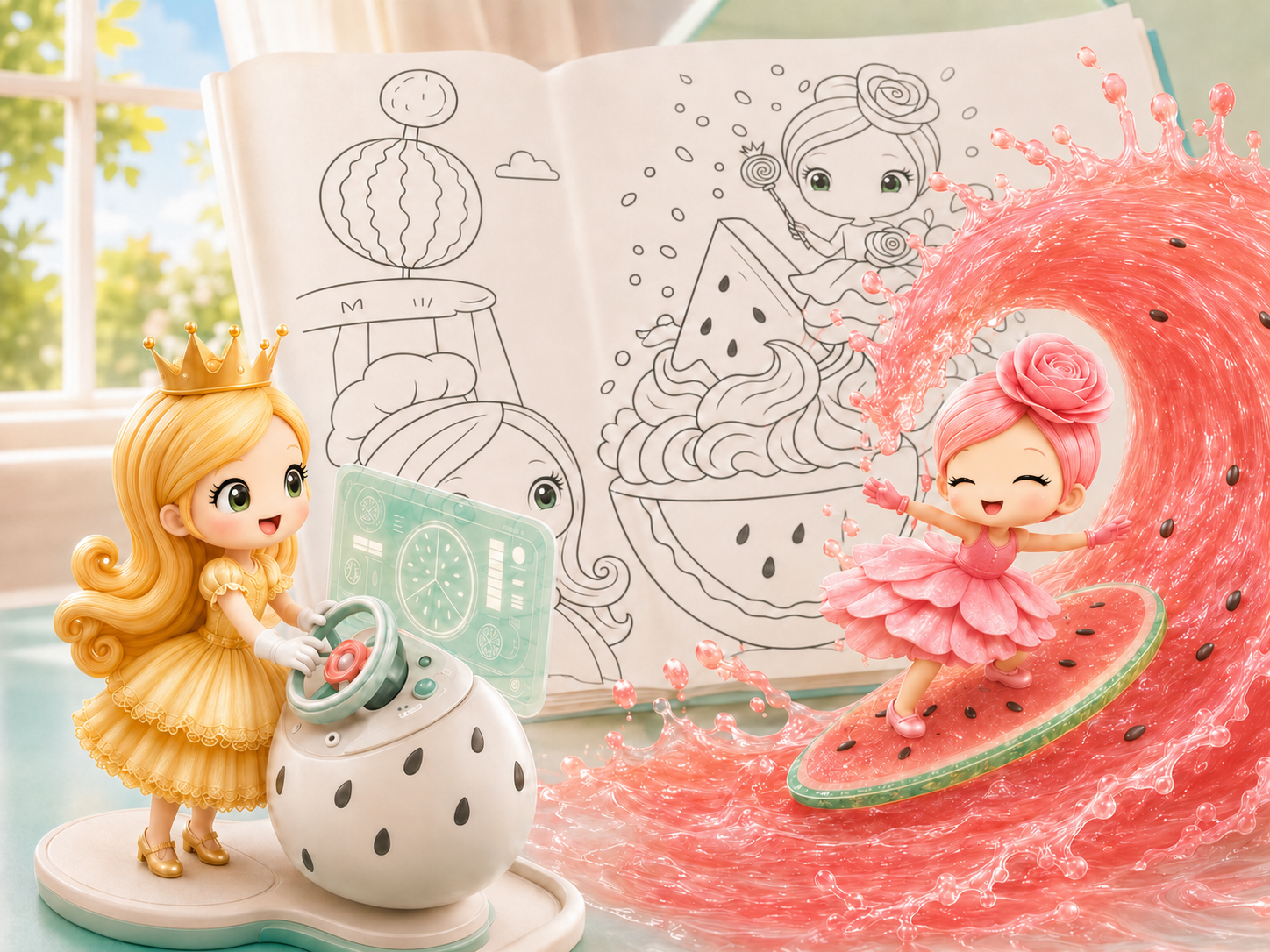 Cookie and Nota turn a watermelon coloring page into a cooling indoor adventure