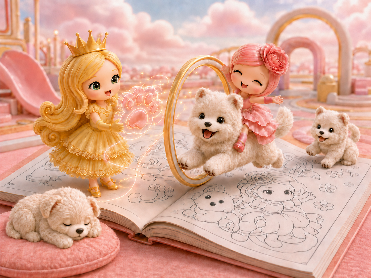 Cookie and Nota bring a puppy coloring book playground to life