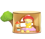 Mushroom-themed Rolife Nanci Tree House Party blind box figure with red cap and miniature bedside furniture