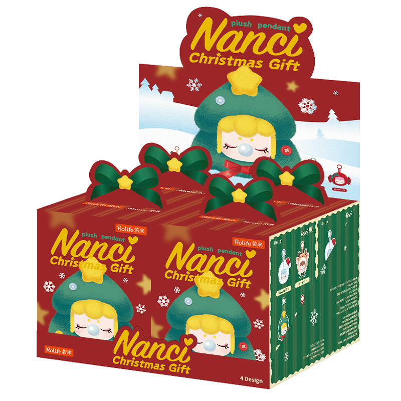 Retail display carton holding boxed Rolife Nanci's Christmas Gift PZC13 plush pendants