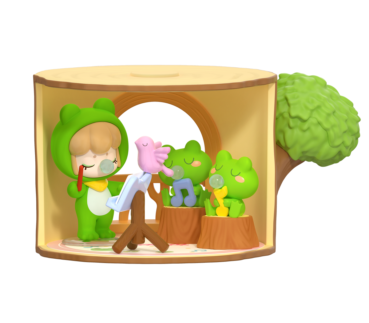 Frog-themed Rolife Nanci Tree House Party blind box figure with music stand and woodland animal musicians
