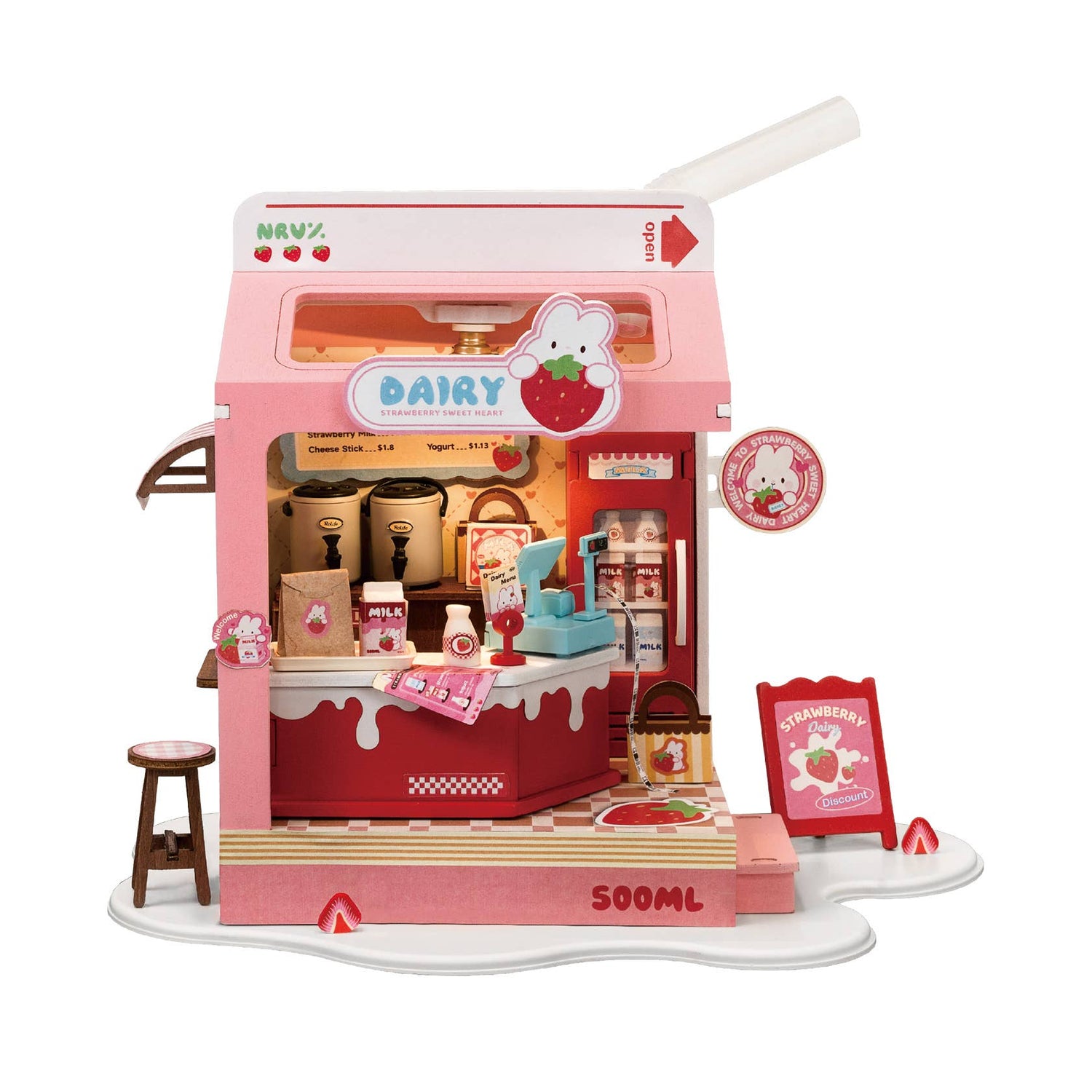 Strawberry Milk Box ROBOTIME Rolife DIY Miniature House