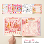 Sweetland activities including I Spy, a maze, word hunt, and birthday drawing pages.