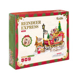 Front of the Rolife Reindeer Express DS059 kit box showing the reindeer-and-sleigh scene