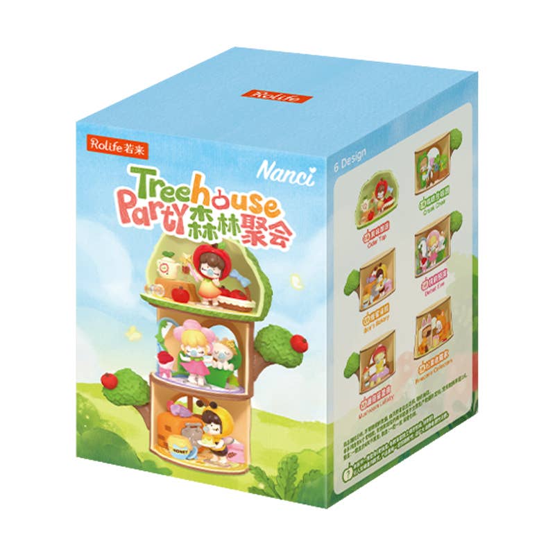 Individual Rolife Nanci Tree House Party blind box packaging with illustrated collection designs