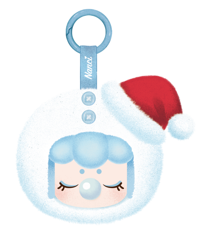 Rolife Nanci's Christmas Gift PZC13 snowman plush pendant with blue hanging ring and red Santa hat