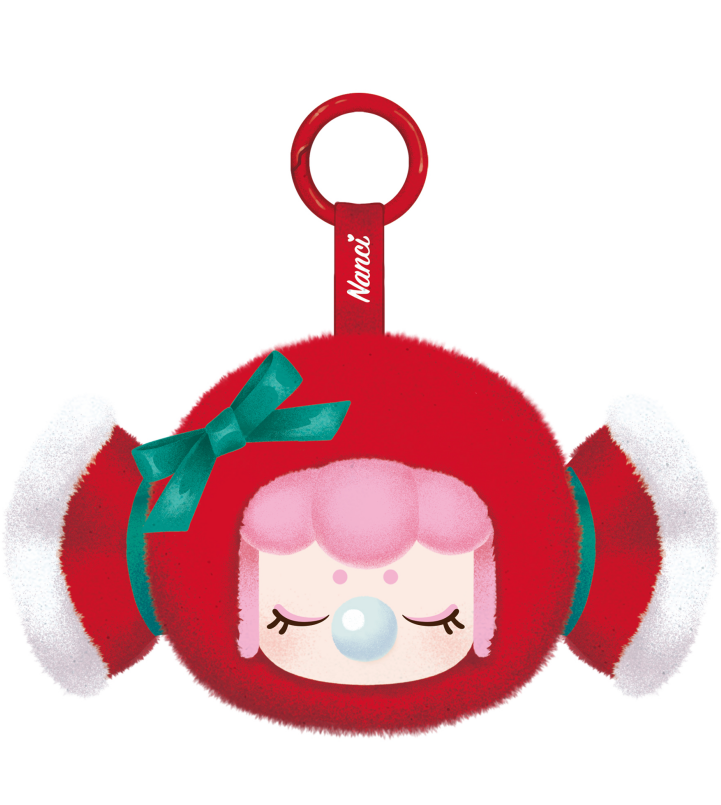 Rolife Nanci's Christmas Gift PZC13 red candy-shaped plush pendant with pink hair and green ribbon