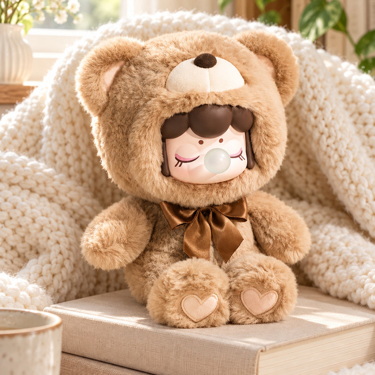 Example brown Rolife Nanci Chocolate Cutie Bears plush with a ribbon bow on a book. Blind-box design varies.