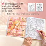 Six coloring pages are included in the Sweetland storybook, with matching full-color inspiration.