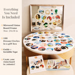 Complete vision board kit with framed mirror, 100 Dream Circles, guide and tape